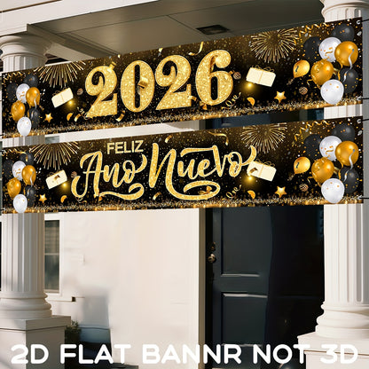 Spanish New Year Banner 2026 - Gold & Black Feliz Año Nuevo