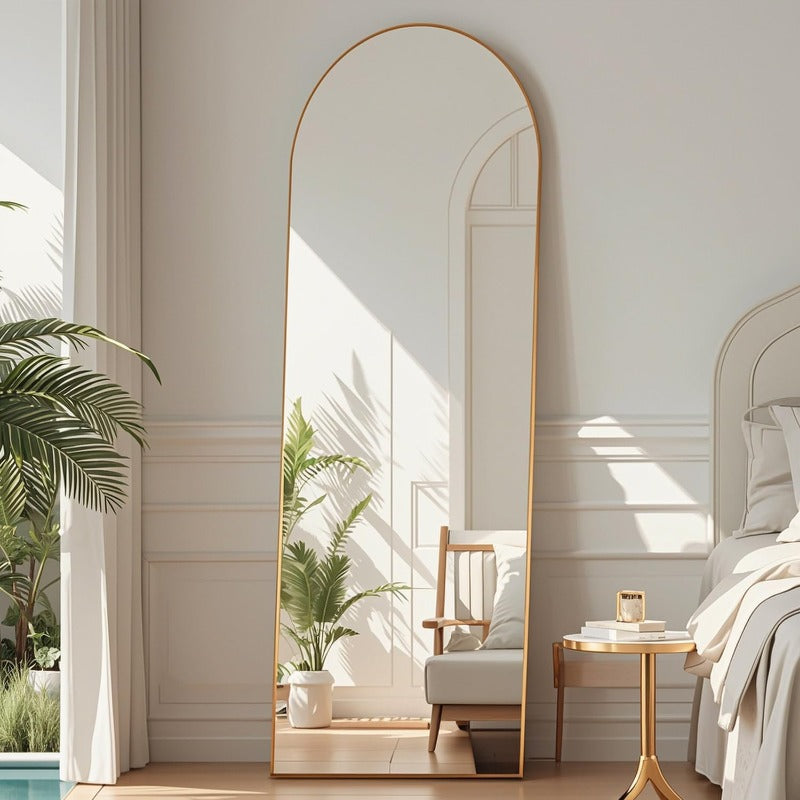 Full Length Mirror Arched 58"x18" - Gold, Shatter-Proof Glass