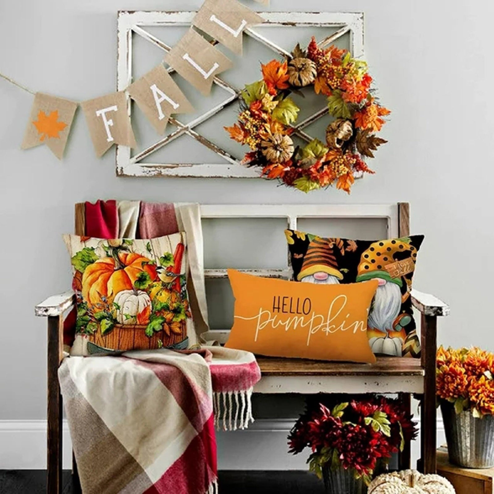  Pillow Covers 12x20 Linen - Hello Pumpkin Decor