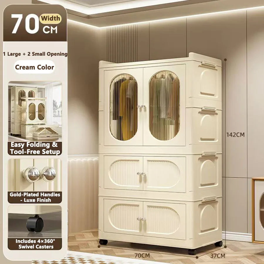 Foldable Storage Cabinet with Drawers - Space Saver