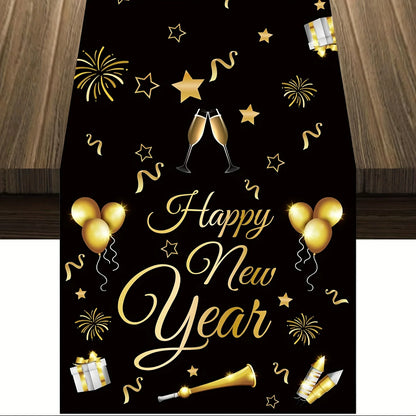 New Year Table Runner Black Gold Party Decor