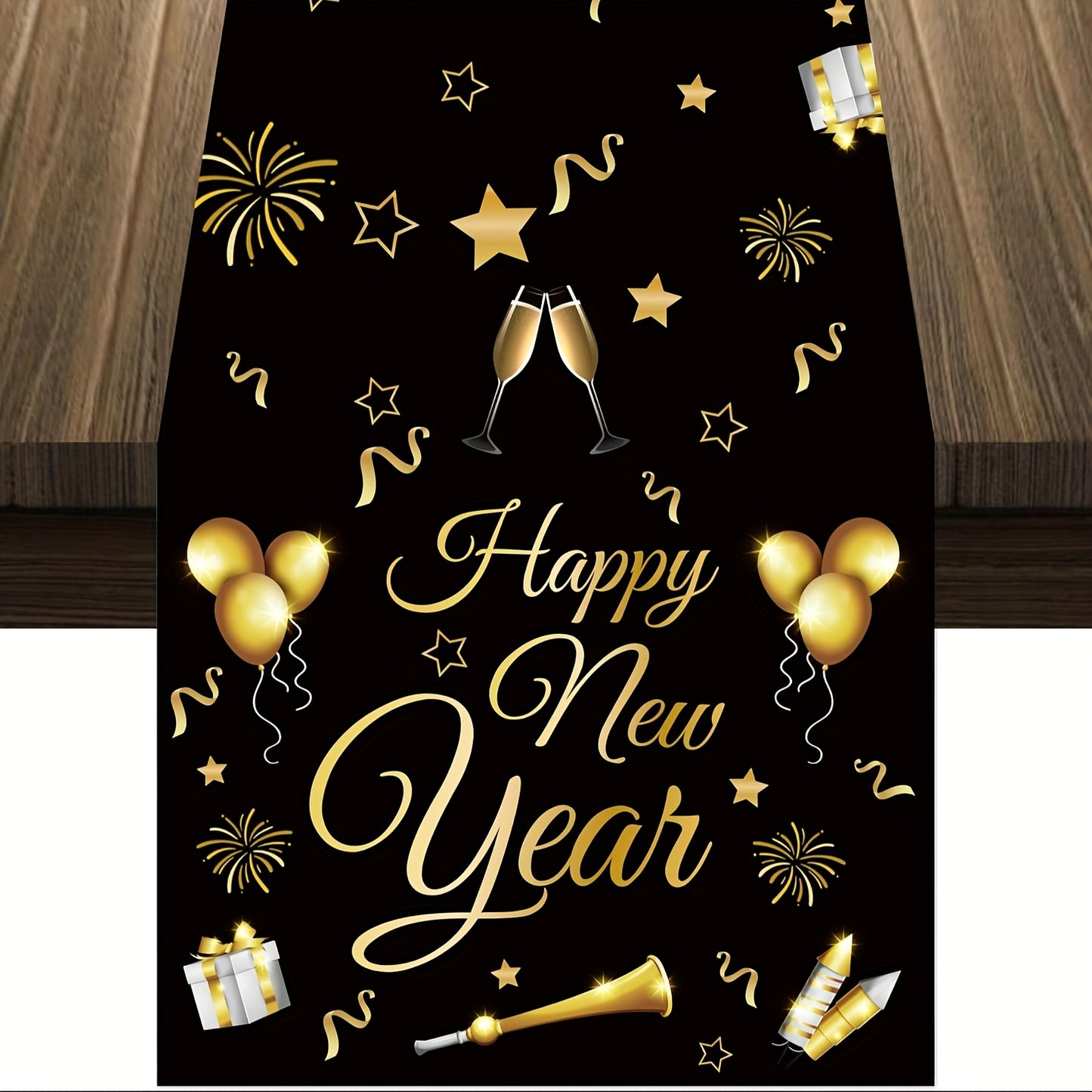 New Year Table Runner Black Gold Party Decor