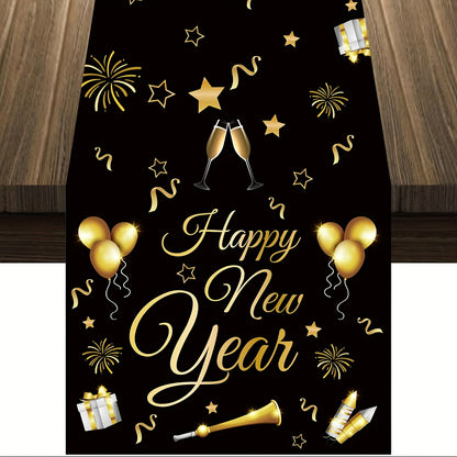 New Year Table Runner Black Gold Party Decor