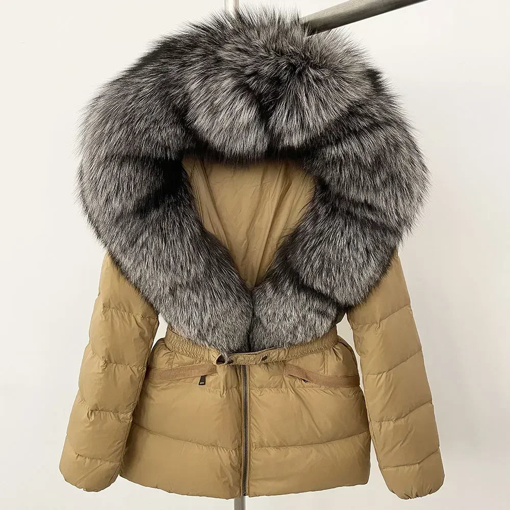 Raccoon Fox Fur Collar Down Coat - Warm Winter Women's Jacket