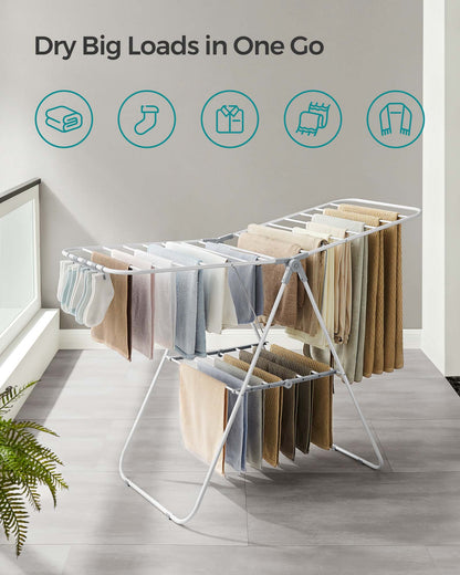 Stainless Steel Clothes Drying Rack with Sock Clips - Foldable