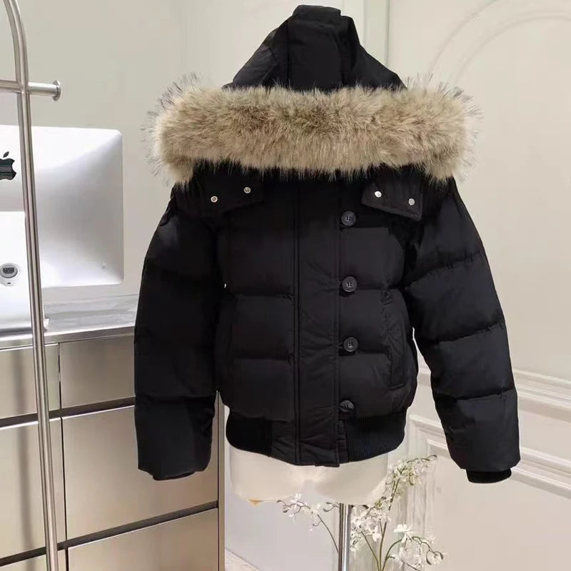 Women's Fur Hooded Winter Jacket - Slim Fit Puffer Coat