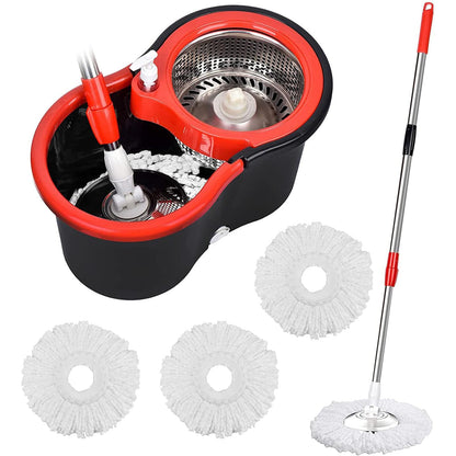 360° Spin Mop Set: Stainless Steel, 3 Microfiber Heads, 61" Handle