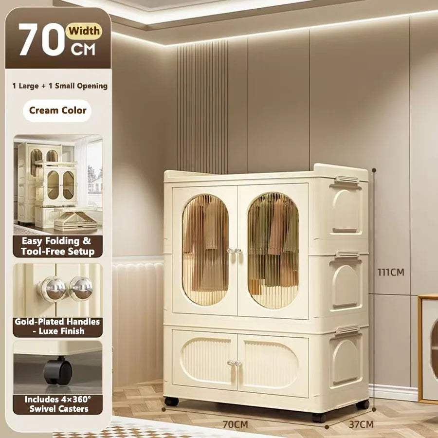 Foldable Storage Cabinet with Drawers - Space Saver