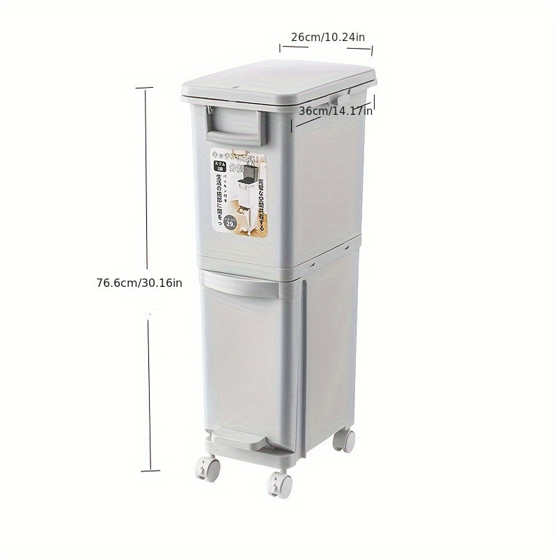 Large Dual-Compartment Trash Can 29L/32L Foot Pedal Bin