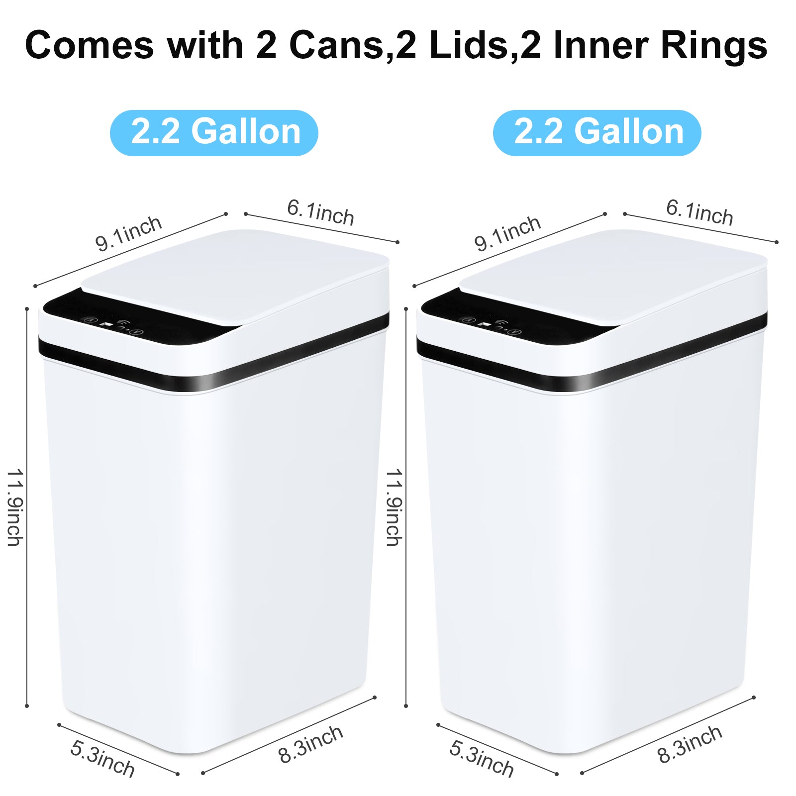 Automatic Trash Cans 2 Pack - Touchless Motion Sensor, 12L White