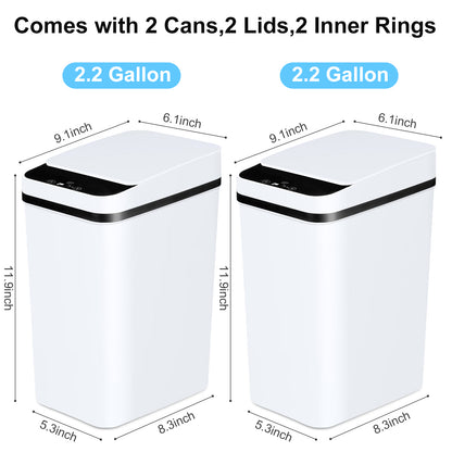 Automatic Trash Cans 2 Pack - Touchless Motion Sensor, 12L White
