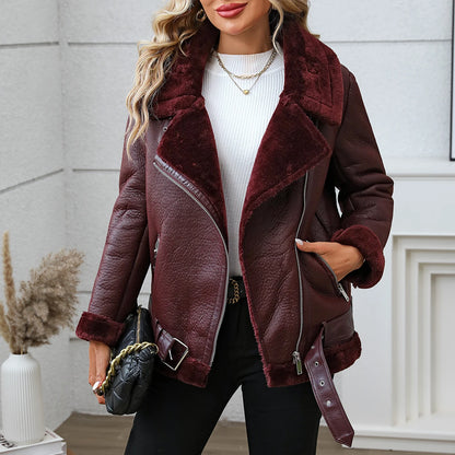 Fitaylor Women's Faux Fur Leather Jacket - Warm Winter Coat
