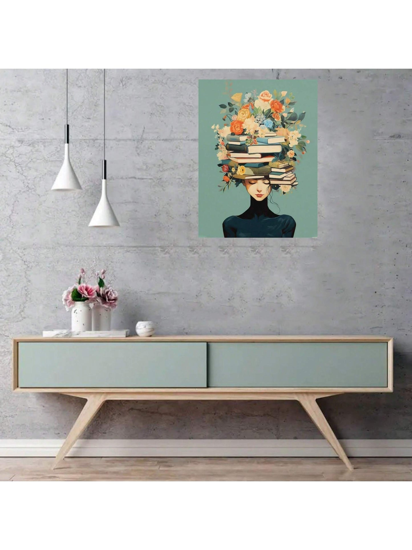 Wall Art Vintage Floral Crown Girl Canvas Art Print