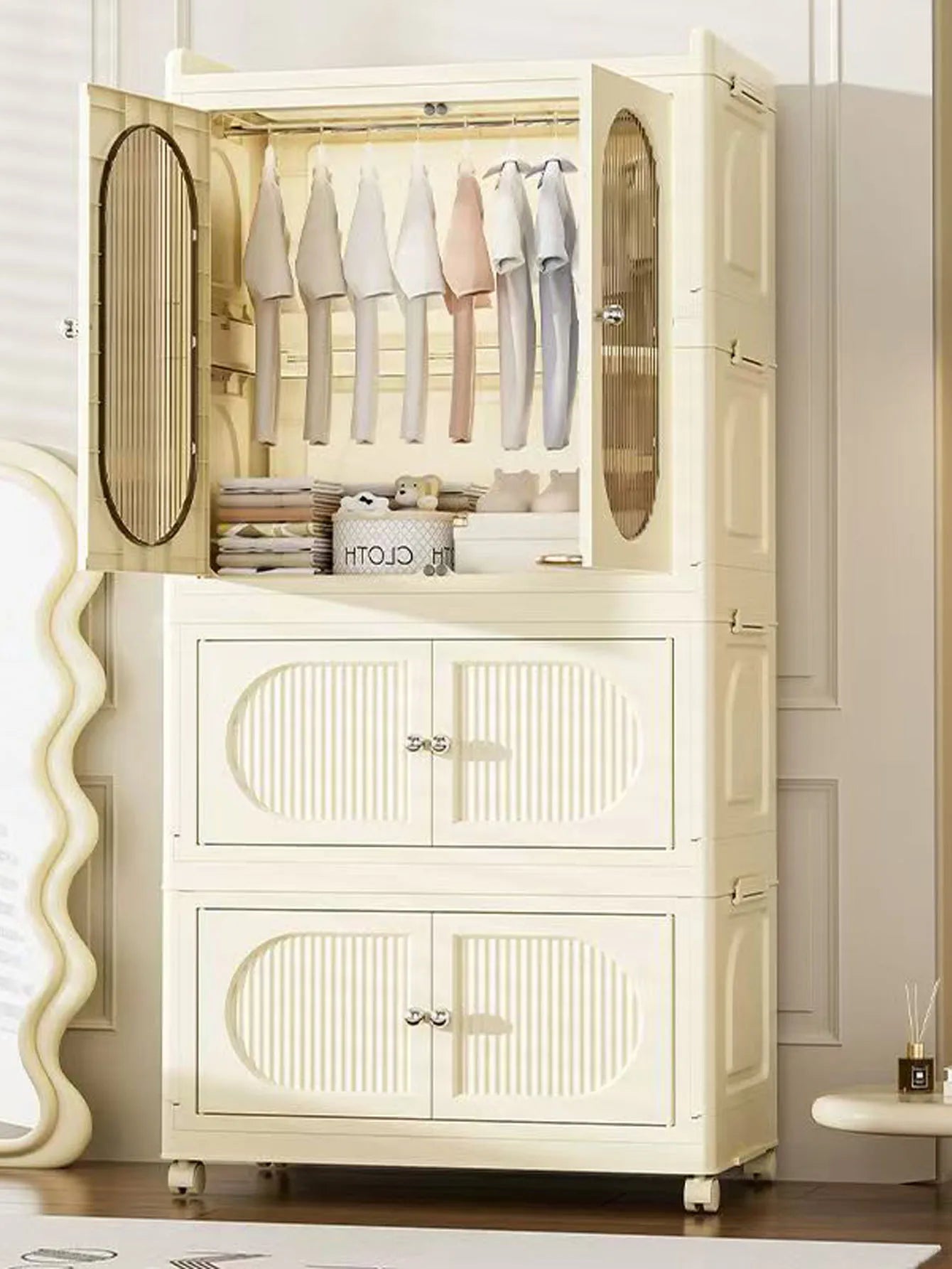 Foldable Storage Cabinet with Drawers - Space Saver