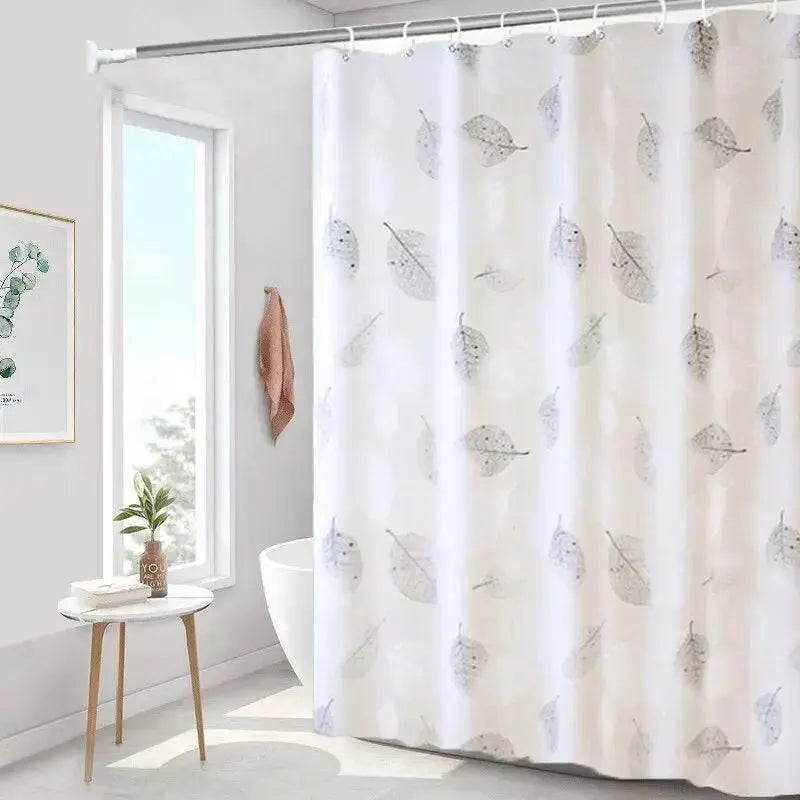 Waterproof PEVA Shower Curtain - Leaf Pattern, Rustproof Hooks