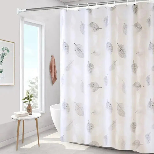 Waterproof PEVA Shower Curtain - Leaf Pattern, Rustproof Hooks