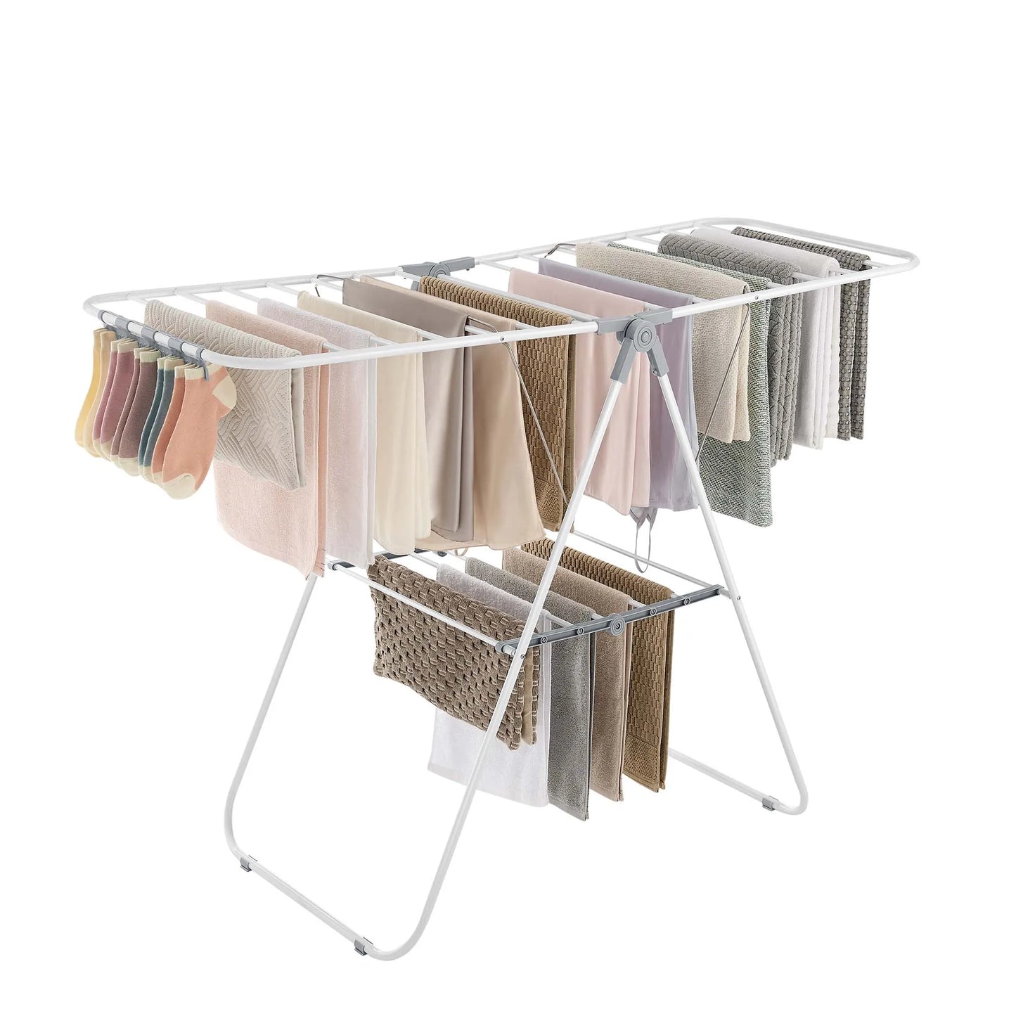Stainless Steel Clothes Drying Rack with Sock Clips - Foldable