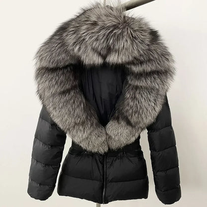 Raccoon Fox Fur Collar Down Coat - Warm Winter Women's Jacket