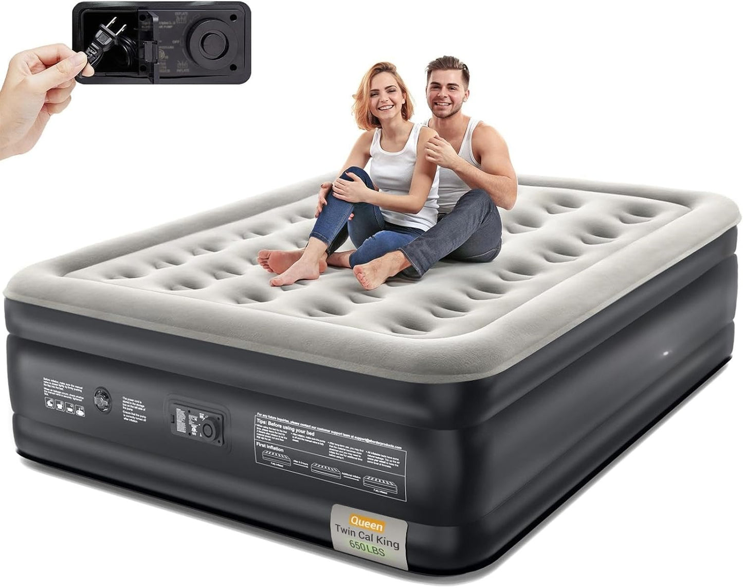 Queen Air Mattress with Built-in Pump, 18" Raised Comfort