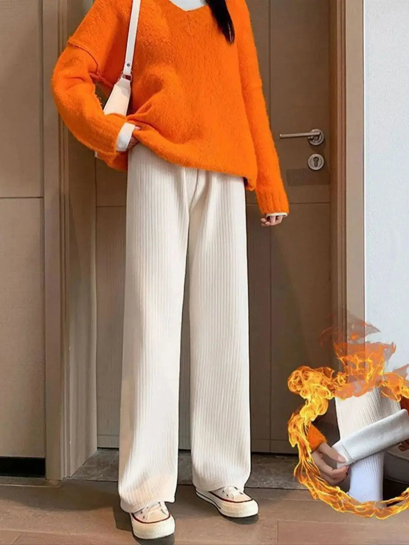 Women's Fleece Wide Leg Pants - High Waist Winter Comfort
