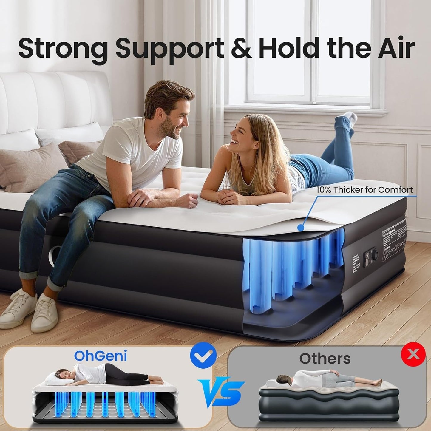 Queen Air Mattress with Built-in Pump, 18" Raised Comfort