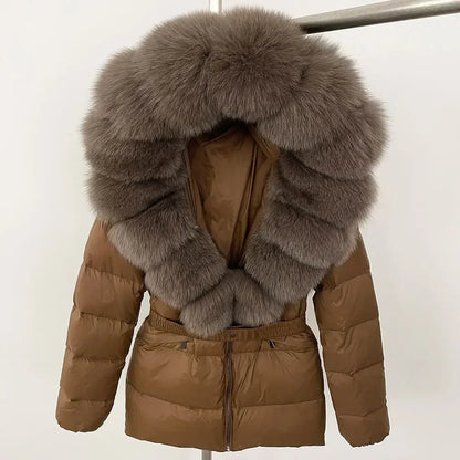 Raccoon Fox Fur Collar Down Coat - Warm Winter Women's Jacket