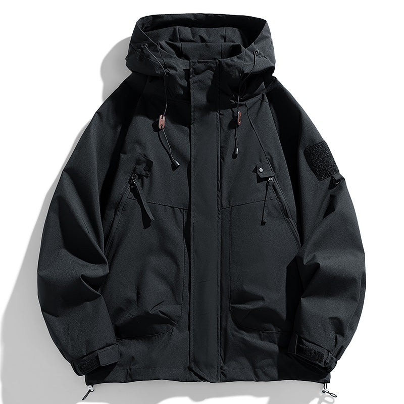 Windbreakers Men Hooded Jacket - Waterproof Black Bomber