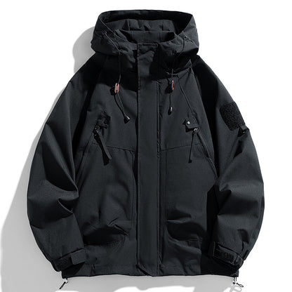 Windbreakers Men Hooded Jacket - Waterproof Black Bomber