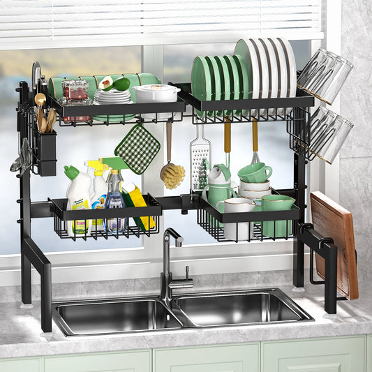 Over Sink Dish Drying Rack - Adjustable, Rust-Proof, Black