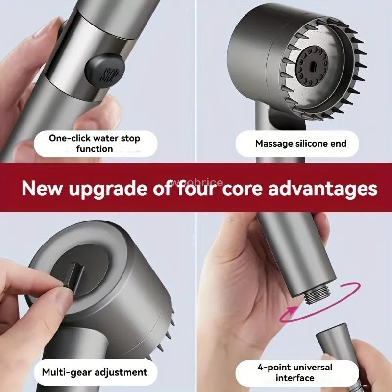 High Pressure Shower Head: 4-Mode Rain Shower with Filter