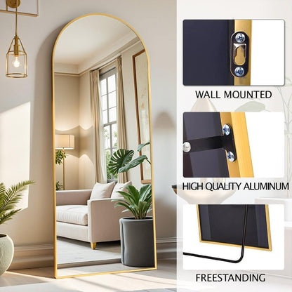  Full Length Mirror Arched 58"x18" - Gold, Shatter-Proof Glass