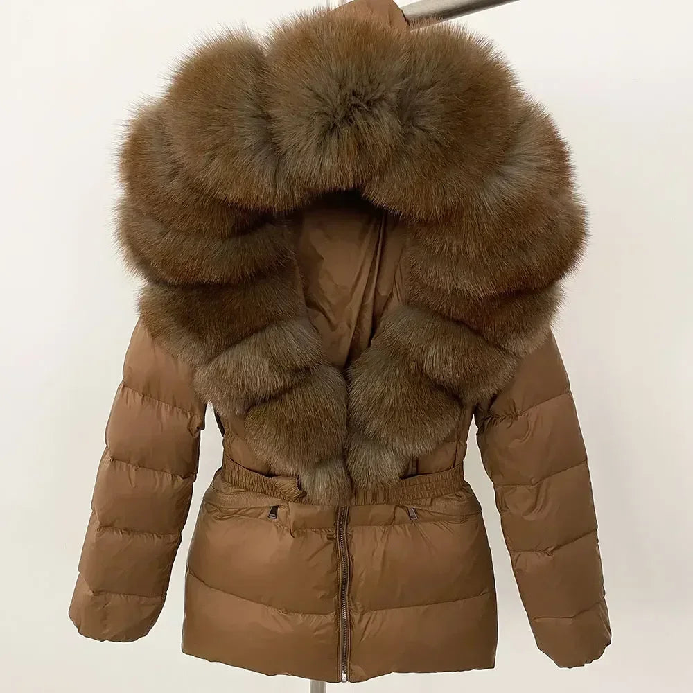 Raccoon Fox Fur Collar Down Coat - Warm Winter Women's Jacket