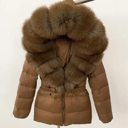 Raccoon Fox Fur Collar Down Coat - Warm Winter Women's Jacket