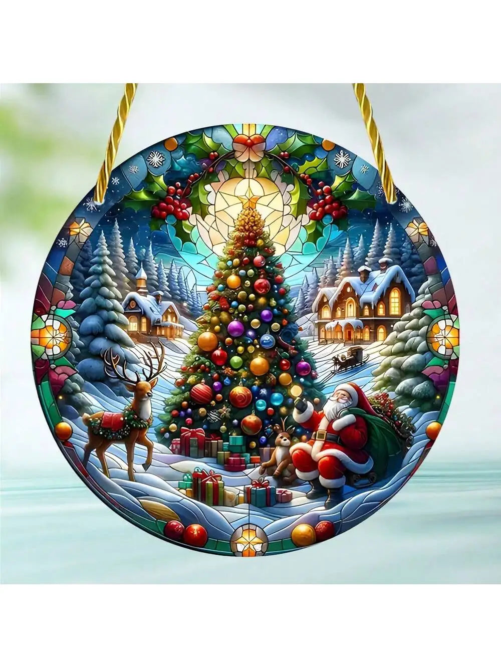 Santa Claus Stained Glass Sun Catcher - Festive Window Decor