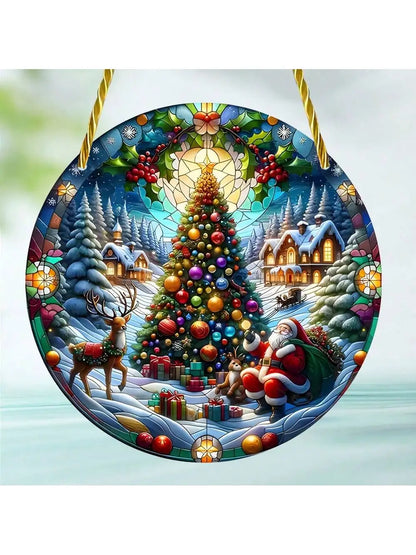 Santa Claus Stained Glass Sun Catcher - Festive Window Decor