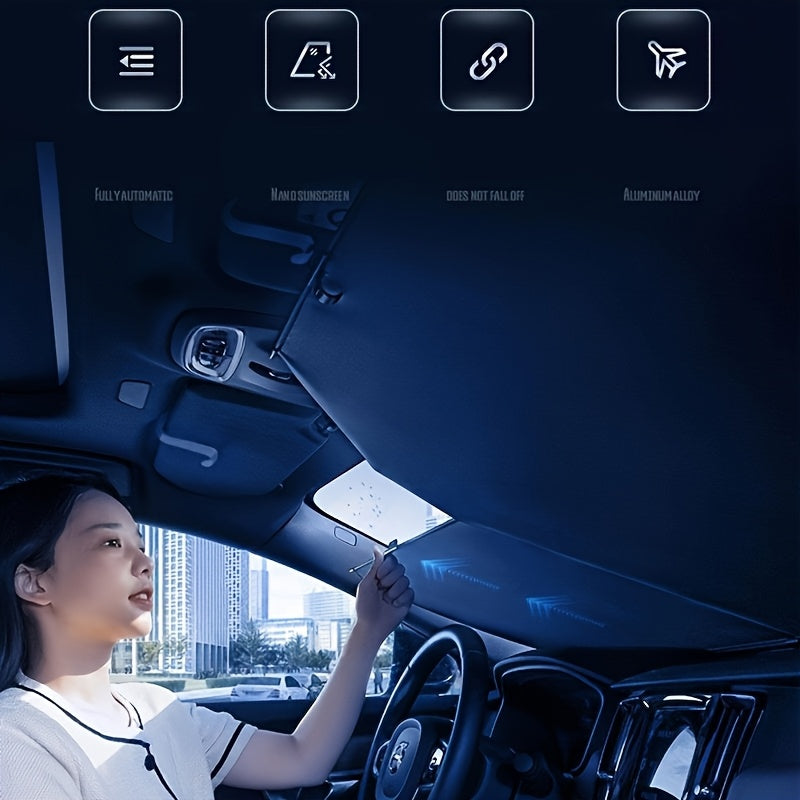 Retractable Car Sunshade - Titanium Silver UV Protection