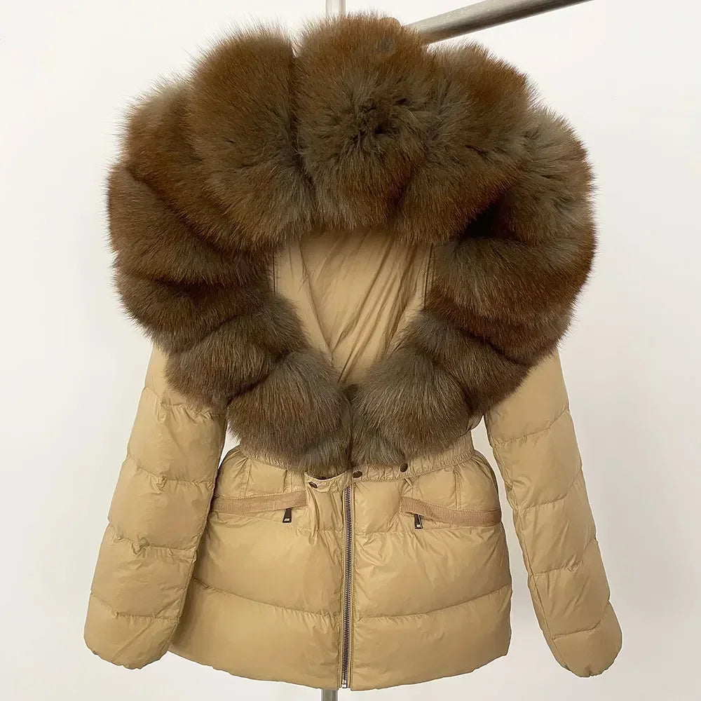 Raccoon Fox Fur Collar Down Coat - Warm Winter Women's Jacket