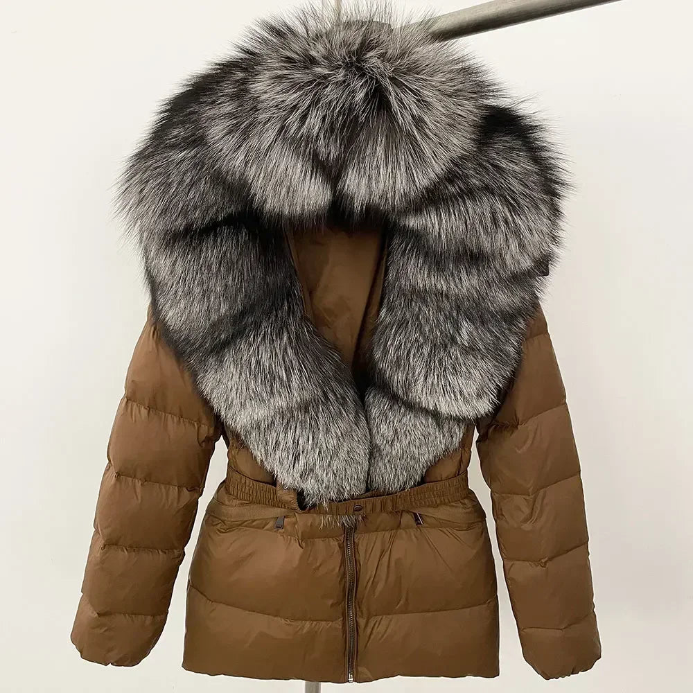 Raccoon Fox Fur Collar Down Coat - Warm Winter Women's Jacket