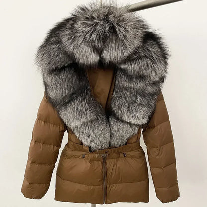 Raccoon Fox Fur Collar Down Coat - Warm Winter Women's Jacket