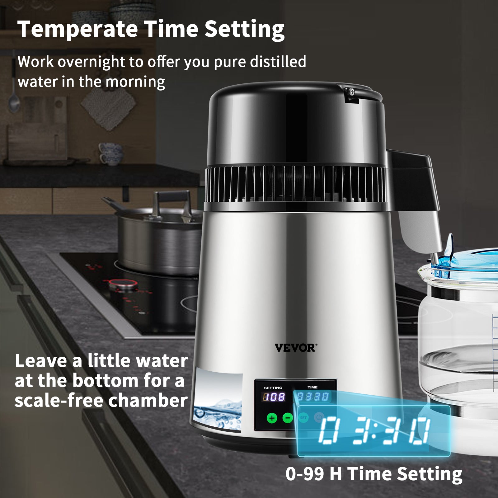 Water Distiller 4L Purifier - Fast 1L/H Speed & Touch Screen