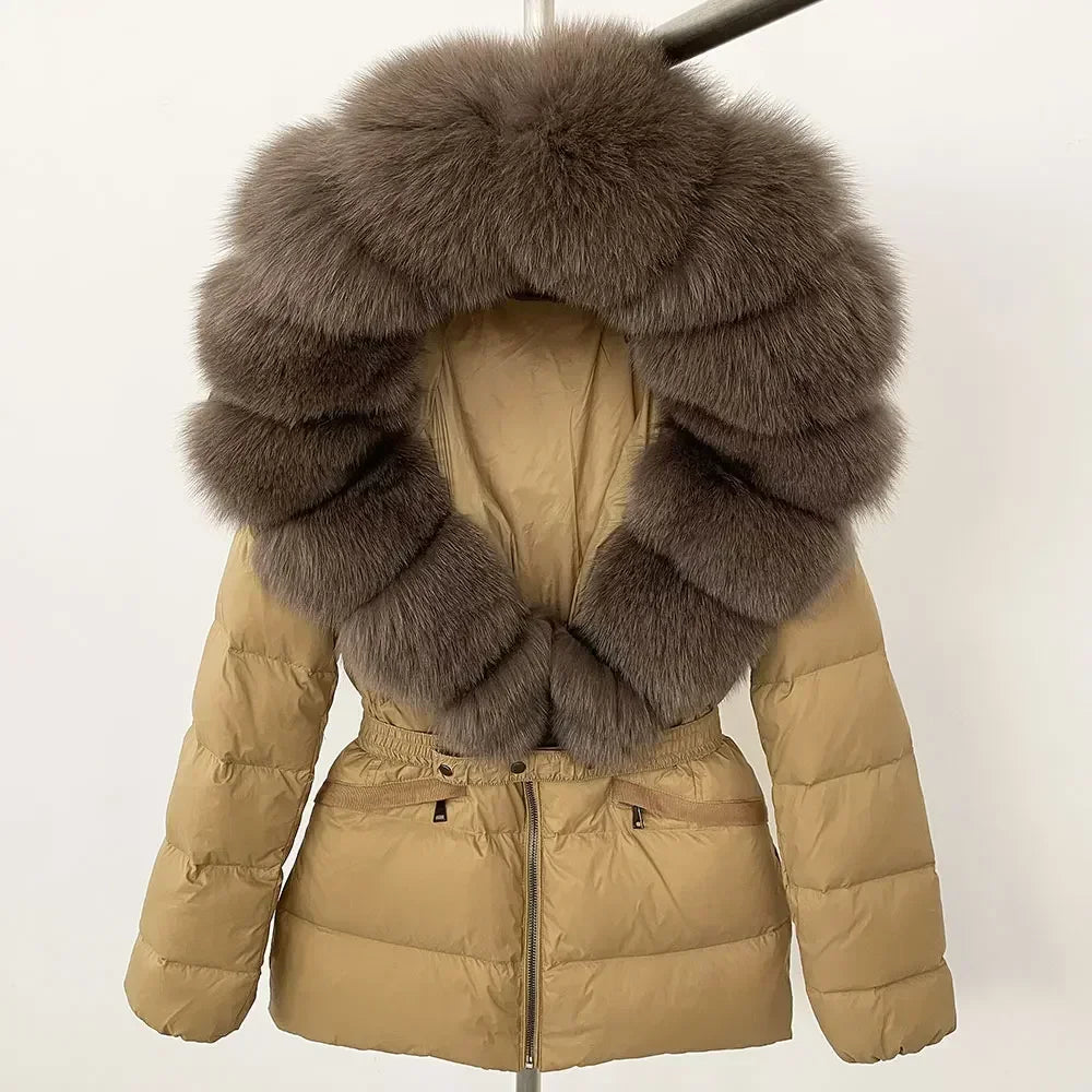 Raccoon Fox Fur Collar Down Coat - Warm Winter Women's Jacket