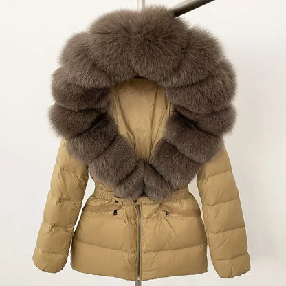 Raccoon Fox Fur Collar Down Coat - Warm Winter Women's Jacket