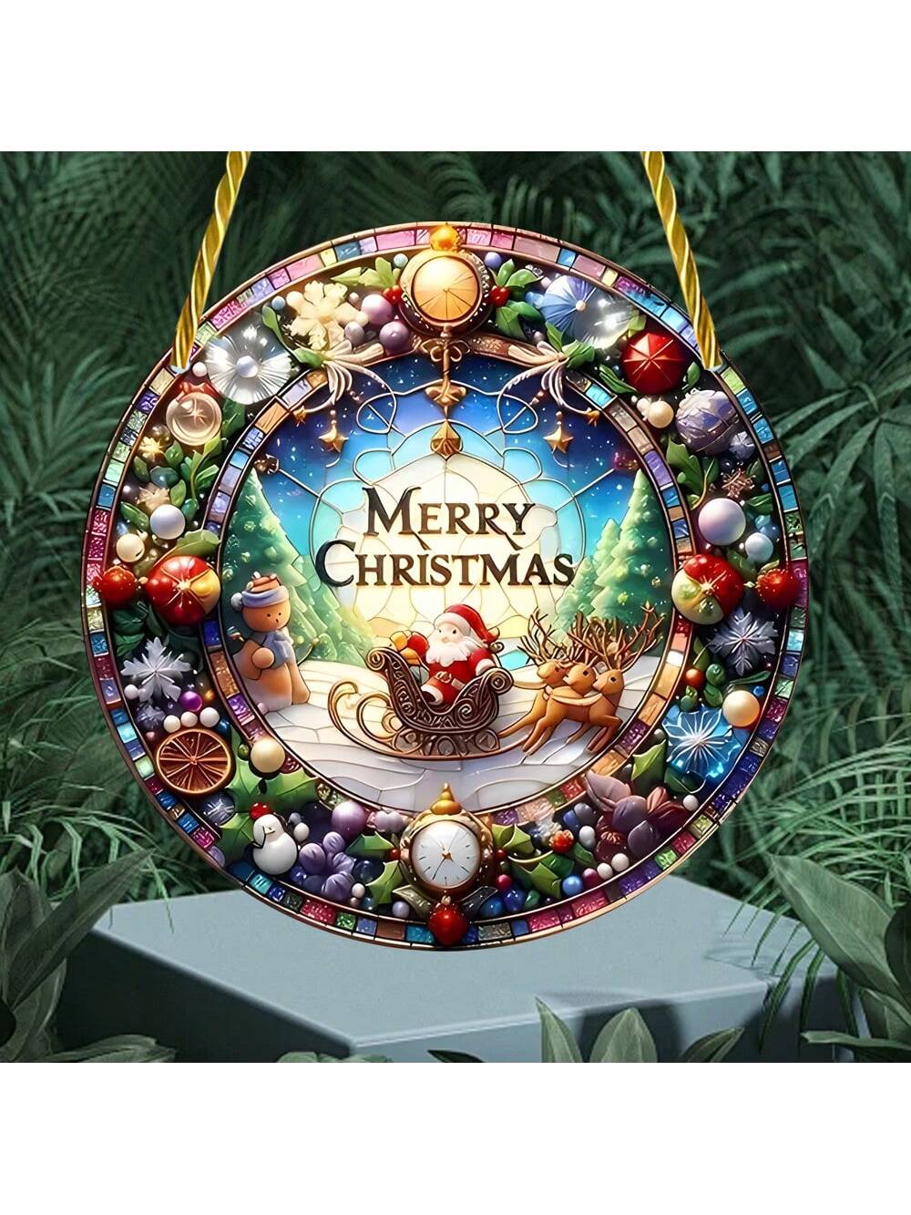 Santa Claus Stained Glass Sun Catcher - Festive Window Decor