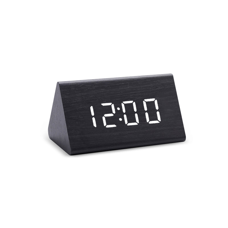 Digital Clock LED Wood Clock: Triangle Digital Alarm & Temp Display