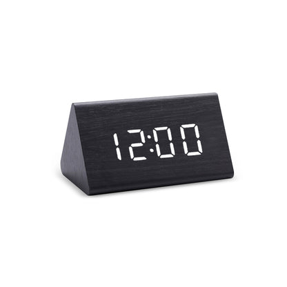 Digital Clock LED Wood Clock: Triangle Digital Alarm & Temp Display