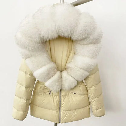 Raccoon Fox Fur Collar Down Coat - Warm Winter Women's Jacket