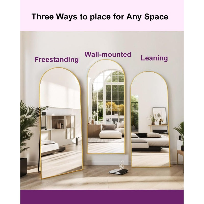  Full Length Mirror Arched 58"x18" - Gold, Shatter-Proof Glass