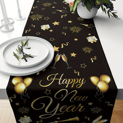 New Year Table Runner Black Gold Party Decor