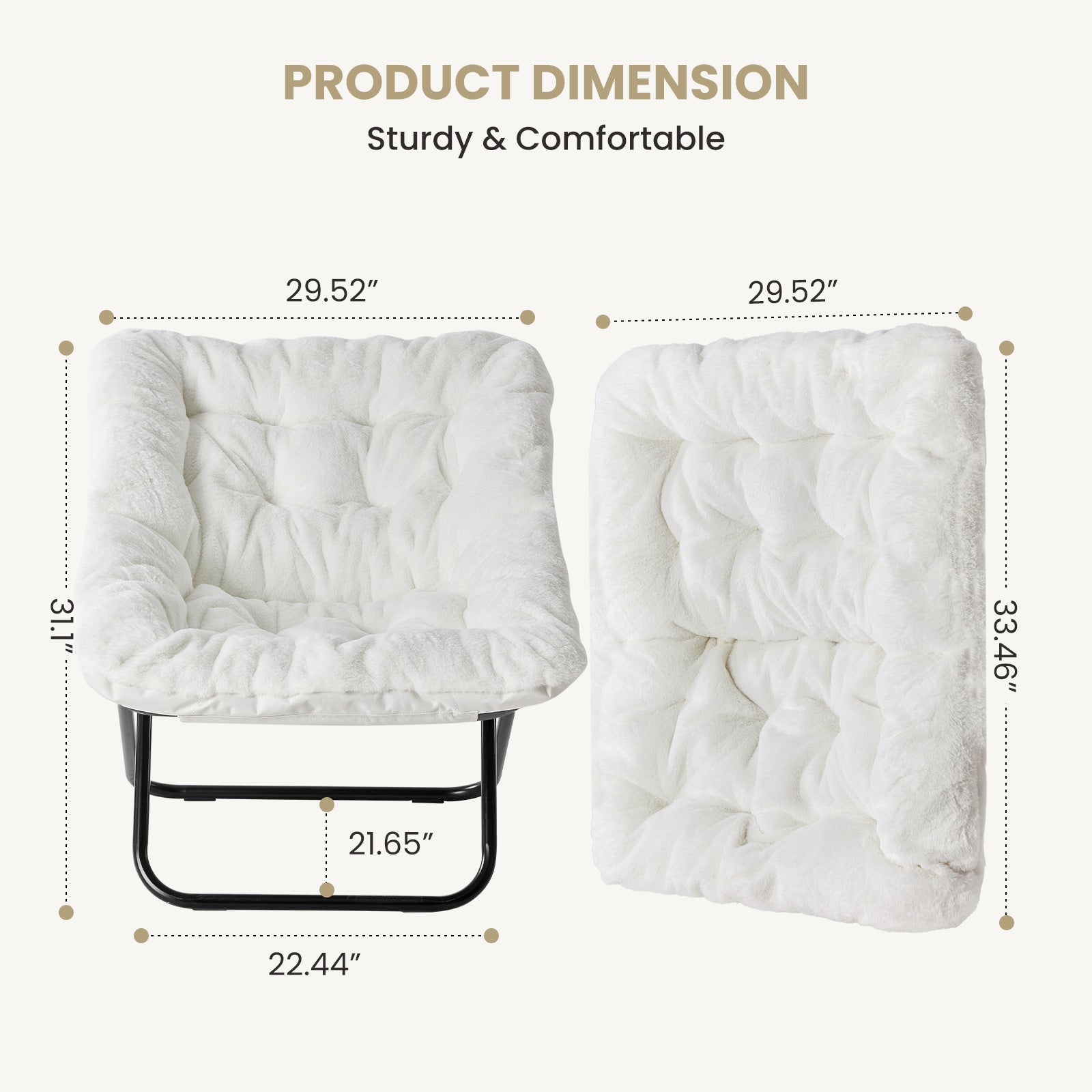 Cozy Faux Fur Saucer Chair - 28in Folding Lounge for Living Room