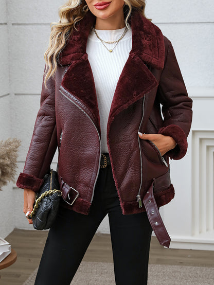 Fitaylor Women's Faux Fur Leather Jacket - Warm Winter Coat